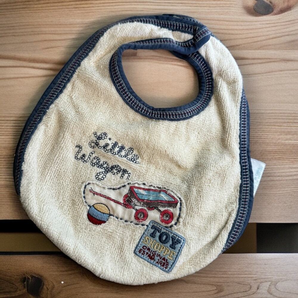 Bloomies Baby Boys Bib Little Wagon Toy‎ Shoppe Vintage Toys Print Blue Toweling